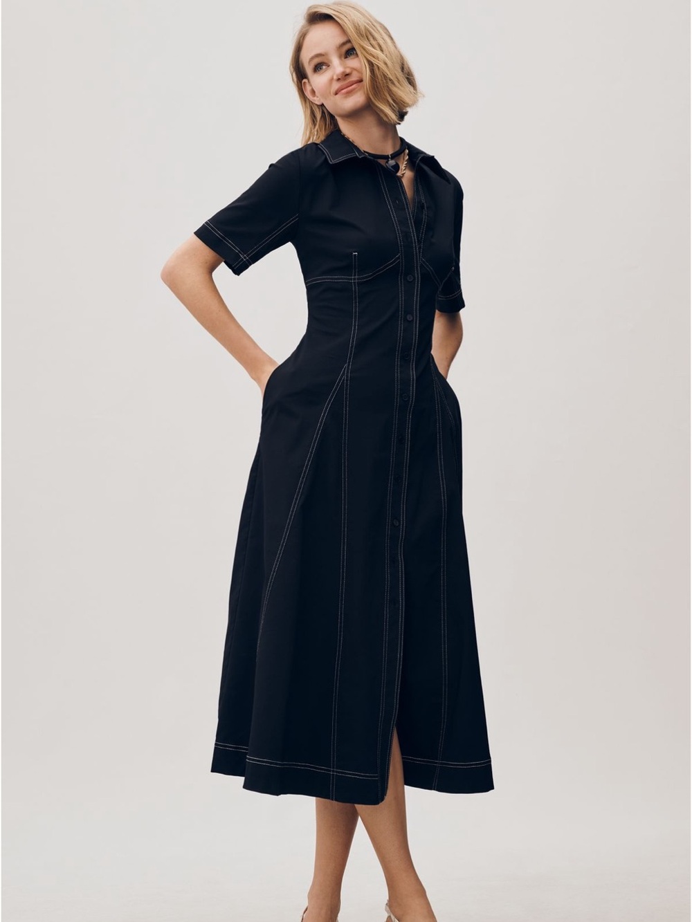 NWT Anthropologie Short Sleeve Seamed Pleated Midi Dress - Picture 3 of 3